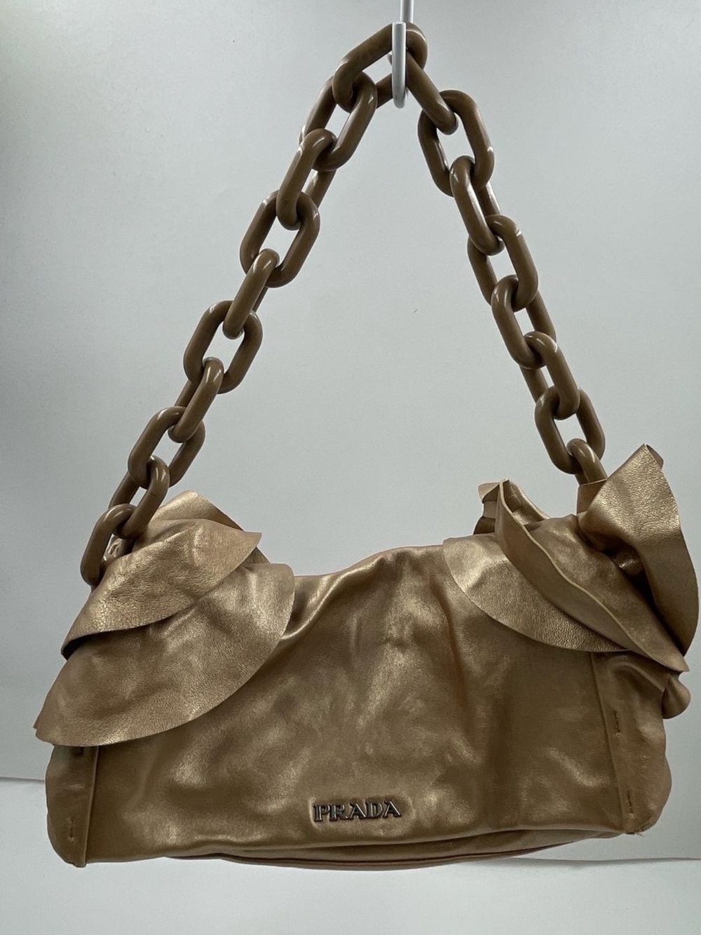 Prada Metallic Gold-Tan Shoulder Bag with Chunky Chain
